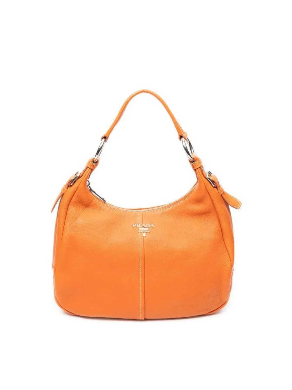 Prada Zip Hobo Orange Calfskin Leather